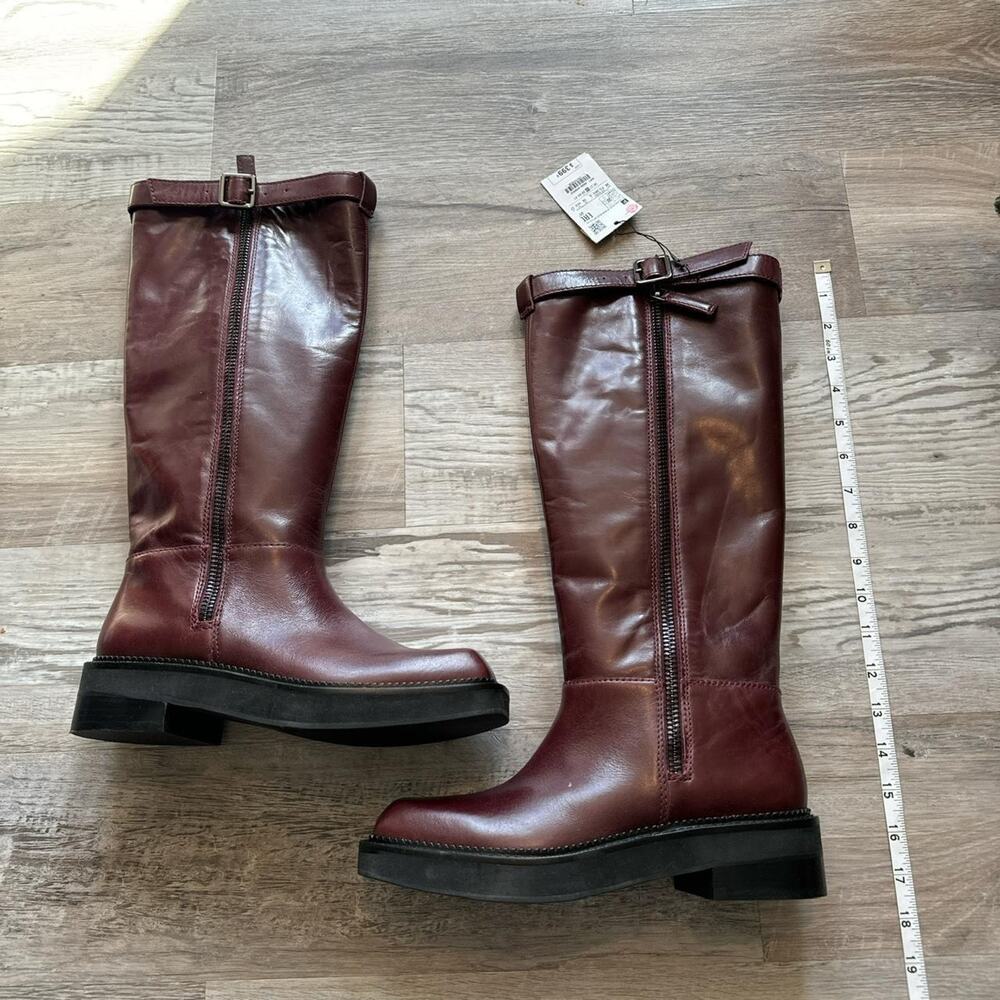 ZARA LEATHER KNEE HIGH LEATHER BOOTS - Size 7.5 or 38